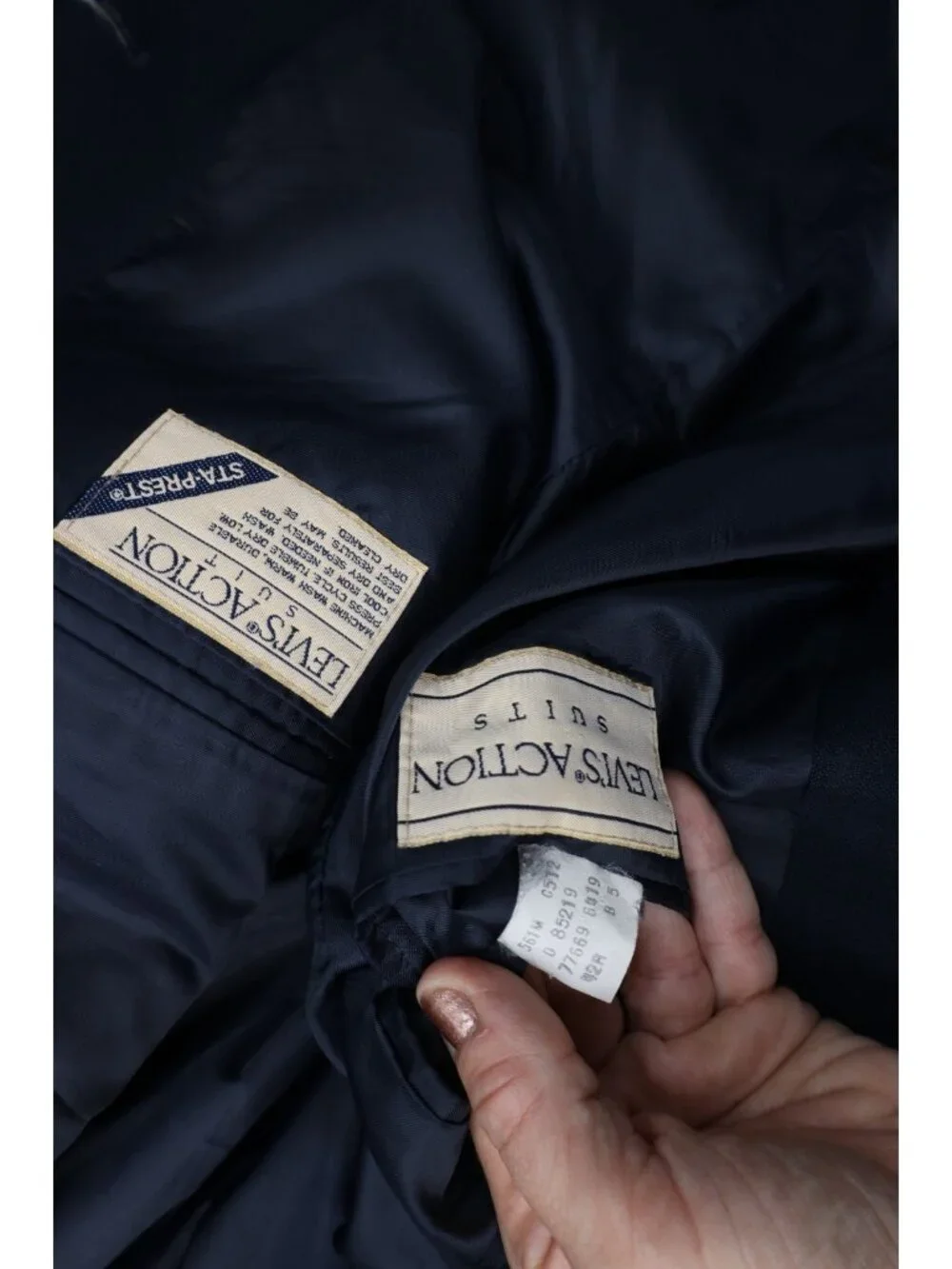 Vtg 70s Levis Mens 42R 2 Piece Knit Suit Wedding Navy Blue Wide Leg 32x30 USA